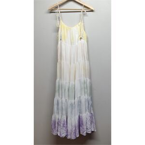 By Chapter Maxi Dress Size S White Tie Dye Sleeveless Ruffle Bohemian Casual